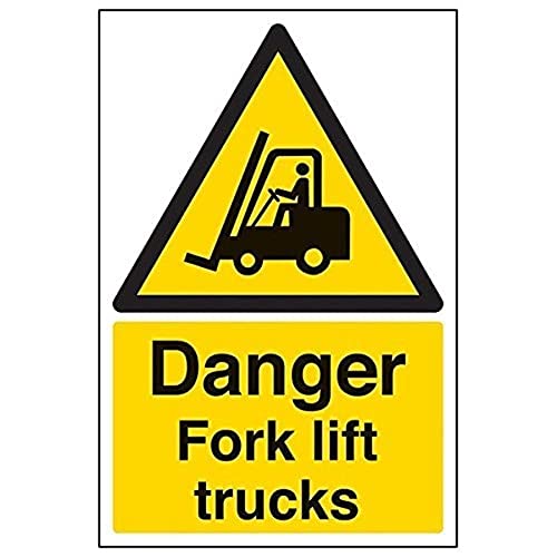 V Safety Danger Fork Lift Trucks Warning Sign - 300mm x 400mm - 2mm Rigid Plastic