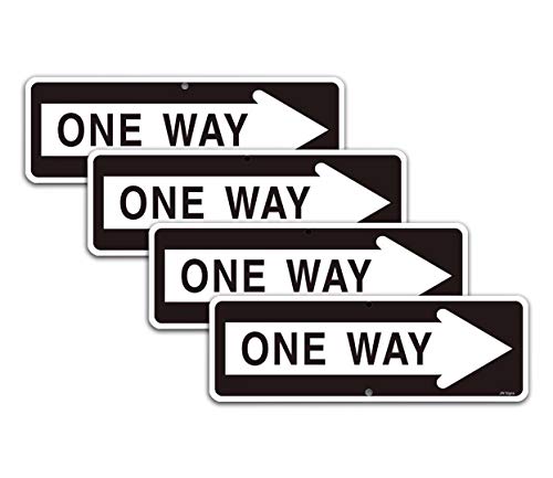 One Way with Arrow Right Sign (4 Pack) 18”x6” Rust Free .40 Reflective Aluminum UV Coating Metal Sign Easy to Mount No Fading Outdoor Use