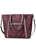 FADEON Large Laptop Tote Bag for Women Designer Leather Laptop Bag Fashion Travel Backpack Purse Shoulder Handbag Red