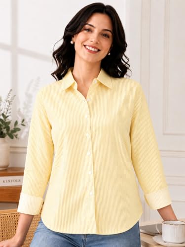 Image of Cotton Striped Shirt for Women with Long Sleeves, Ultra-Soft Cotton Blend, Regular Fit Womens Stylish Casual Shirt, Formal, Party, Beach, Summer Wear