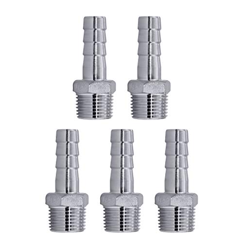 JoyTube 3/8" Hose Barb to 1/2" Male NPT 304 Stainless Steel Barbed Hose Fitting for Home Brew Water Fuel Air (Pack of 5) by JoyTube - Used condition - US$10.29