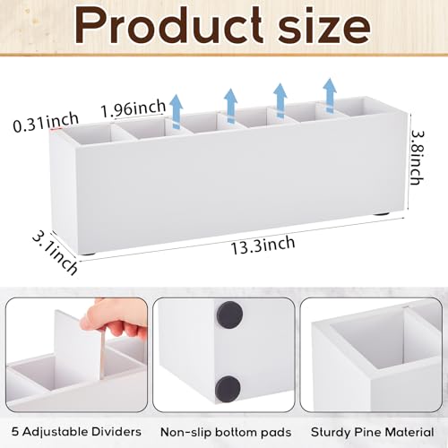 Image of Jetec Wooden Pencil Pen Holder for Desk 6 Compartments Cosmetic Makeup Brush Stationery Office Desktop Organizers for Countertop Adjustable Silverware Caddy for Party, Art Supplies,Home(White)