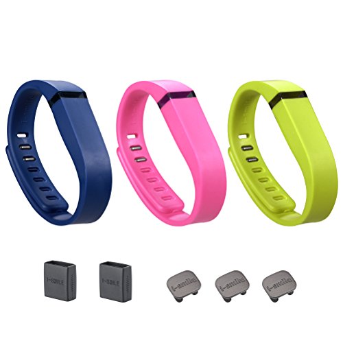i-smile 3PCS Replacement Bands with Metal Clasps for Fitbit Flex / Wireless Activity Bracelet Sport Wristband / Fitbit Flex Bracelet Sport Arm Band (No tracker, Replacement Bands Only) & 2PCS Silicon Fastener Ring For Free (Navy&Pink&Lime, Small)