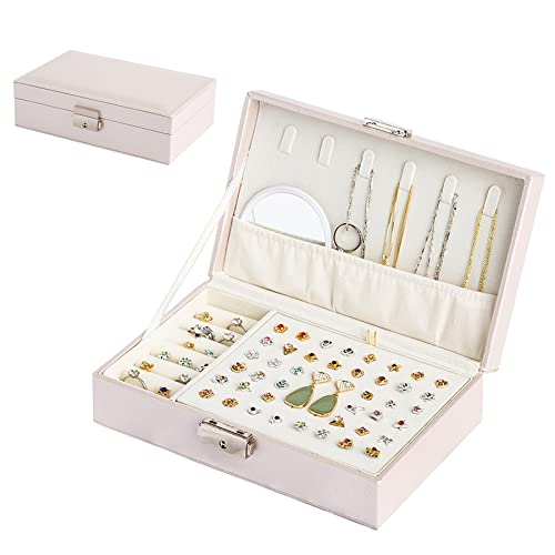 DORBOKER Schmuckkästchen, Organizer, PU-Leder, Reise-Schmuckaufbewahrung für Ohrringe, Halsketten, Ringe, Armbänder, Kunstleder-Schmuckschatulle, Geschenk für Frauen und Mädchen (helles Champagner) thumbnail