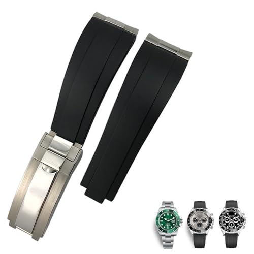 Bracelet de montre 21mm caoutchouc noir maillon métal compatible Yacht Master et GMT