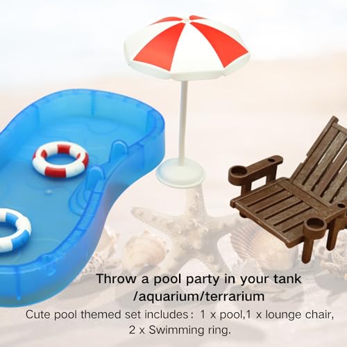 Tree Frog Tank Accessories - Novelty Pool Theme Set Turtle Habitat Decoration Reptile Water Food Bowl for Amphibian Aquatic Frog Toad Lizard Leopard Gecko Hermit Crabs Snake Spider Scorpion (Pool Set) - Thumbnail 4