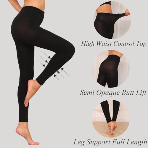 Image of HA WA Women 80D Opaque Tights High Waist Control Top Pantyhose Black1 L