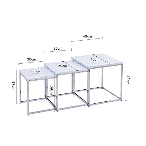Redd Royal High Glossing Nesting Table Set of 3, Living Room Small Side Sofa Table Coffee Table Set Square Corner Little End Table Stackable Wood with Chrome Frame Legs (Pure White) 2 Redd Royal High Glossing Nesting Table Set of 3, Living Room Small Side Sofa Table Coffee Table Set Square Corner Little End Table Stackable Wood with Chrome Frame Legs (Pure White) - Image 2