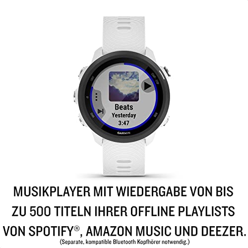 Garmin Forerunner 245 Music - 20 mm, GPS-Laufuhr mit Offline Musikwiedergabe, Trainingspl&auml;nen und speziellen Lauffunktionen. 1,2“ (3 cm) Farbdisplay,Akkulaufzeit bis zu 7 Tage, Wei&szlig; (General&uuml;berholt)