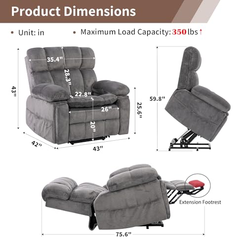 Zuacs Dual Motor Power Lift Chair 26" Extra Wide Recliner Chair for Elderly with Headrest, Flip Arm Storage,Massage & Heat,Oversized Lay Flat Recliner with Cupholders,USB Ports,Type C,Zero Gravity - Image 2