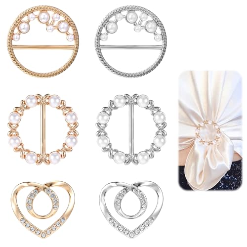 Nogeqi Lot de 6 boucles en métal à paillettes pour femme - Boucles de ceinture - Broche ronde en strass - Pour vêtements, robe de mariée, robes (doré argenté)