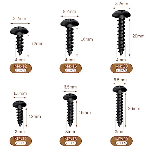 150 PCS M3 M4 Black Round Head Self Tapping Screws, M3 or M4 - Image 2