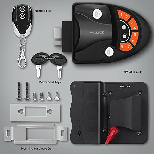 Welluck Rv Lock Keyless Entry Door Handle Latch, Trailer Camper Rv Door Lock Replacement W/Knob Deadbolt, 2 Key Fobs And Backlit Keypad, Zinc Alloy Security Rv/5Th Accessories, Silent Mode Available #TOP3