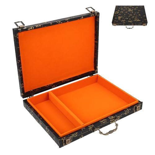 ERINGOGO Caja De Mahjong De Madera Rectangular Portátil para Almacenamiento Multijuegos, Tamaño Mediano, Diseño Relieve, Organizador para Fichas y Tablero, Adecuado para Viaje y Juegos De Mesa