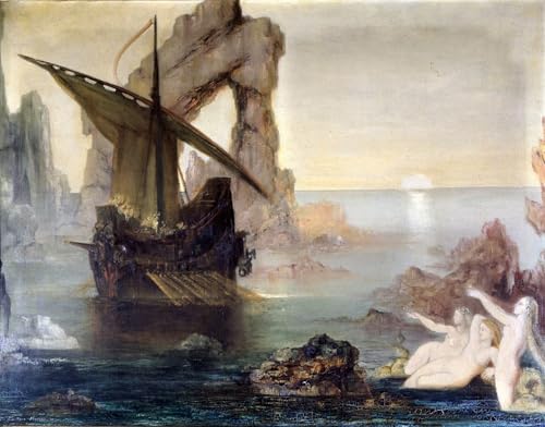 Impression tableaux d'art Gustave Moreau Ulysse et les sirènes, toile de décoration 60x90cm