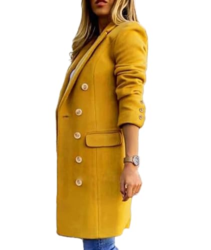 xxxiticat Women's Double Breasted Trench Coat Long Sleeve Notch Lapel Collar Winter Overcoat Windbreaker Wool Coat2