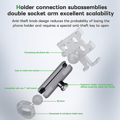 FANAUE Braço de soquete duplo antifurto compatível com suportes RAM tamanho B, cabeça esférica e sup
