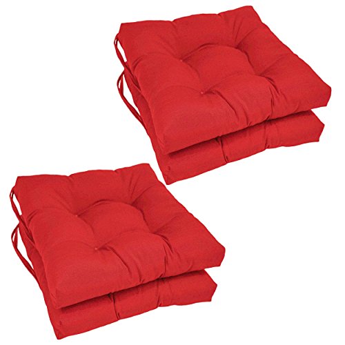 Blazing Needles Solid Twill Square Tufted Chair Cushions (Set of 4), 16", Red