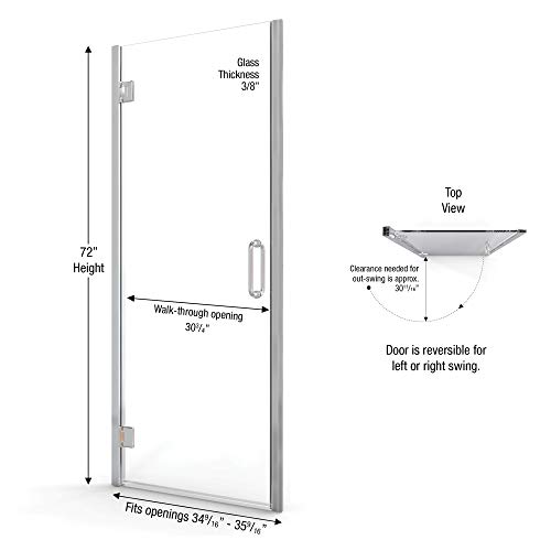 Miseno Msdswy3572Clorb Miseno Msdswy3572Cl Sway 72" High X 35" Wide Hinged Frameless Shower Door With Clear Glass #TOP1