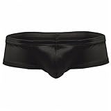 FEESHOW Men's Shiny Low Rise Bikini Briefs Bulge Pouch Cheeky Underwear Swimwear Black XX-Large (Waistline:32.0-42.0