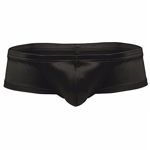 FEESHOW Men's Shiny Low Rise Bikini Briefs Bulge Pouch Cheeky Underwear Swimwear Black XX-Large (waistline:32.0-42.0