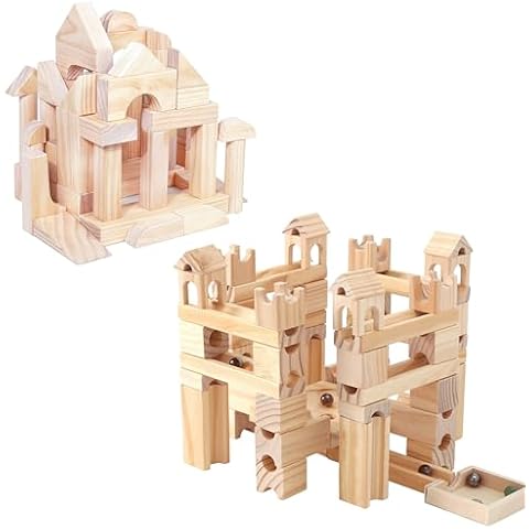 Migargle Wooden Building Blocks & Marble Run Set – 80-Piece Educational STEM Construction Toy with Storage Box, Open-Ended Play for Kids Ages 3-8, Creative Gift for Boys & Girls Cover