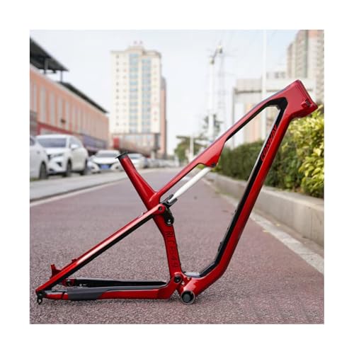 BSFHQS 27.5er 29er XC Mountain Bike Boost Frame S/M/L/XL Full Suspension Soft Tail Frame Carbon Fiber Cross Country Frame 12 * 148mm Thru Axle Disc Brake(Red,29"*S)