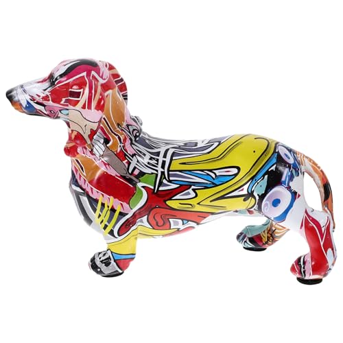 Statue de teckel décoration maison en résine style chien graffiti multicolore
