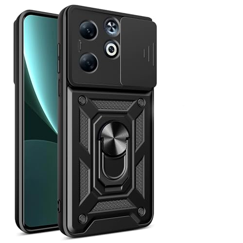bojioderf Compatible with Realme C61 4G RMX3939 Case,Compatible with Realme C63 4G Magnetic Bracket [PC+TPU] 2 in 1 Slide Lens Black