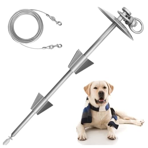 HaiYUAN Dog Tie Out Cable and Stake 360°Swivel Dog Runner for Yard Outdoor Rust Proof Dog Anchor with 30ft Dog Chains for Outside Holds 150lbs of Pull Force for Medium Large Dogs