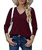PrinStory Christmas Jumper Women V Neck Jumpers Sweatshirt Ladies Casual Classic Plain Pullover Knit Long Sleeve Sweatshirt Knitwear For Winter Fall Spring (Wine Red, M) #3