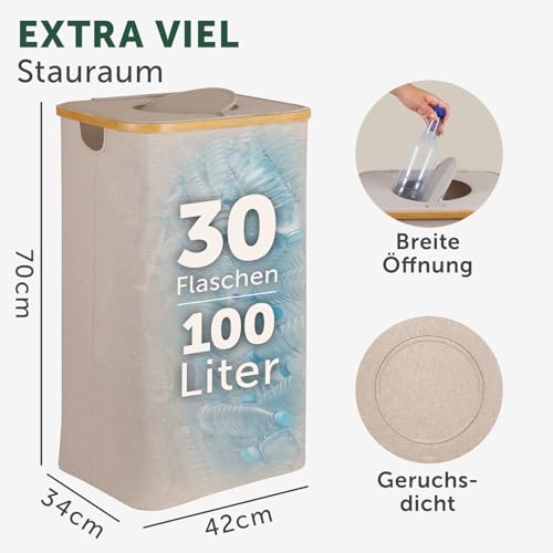 Blumtal Pflandflaschen Sammelbehälter 100L - Bambus Pfandflaschen Organizer mit Pfandflaschen Tasche - Pfandflaschen Behälter - Leergut… – Ansicht 2