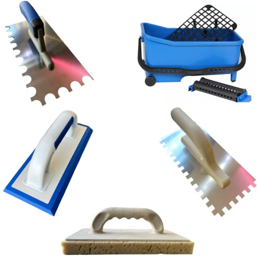 CAD - Kit Carreleur Expert - Seau - Peigne Demi Lune / U10 - Taloche à jointer - Eponge Entaillée Cover