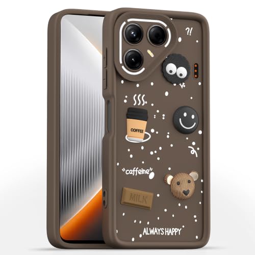 Image of Pikkme Back Cover for Tecno Pova 7 5G | 3D Bear Silicone Cute & Fun Coffee Cartoon | Full Body Protection Bumper Case (Brown)