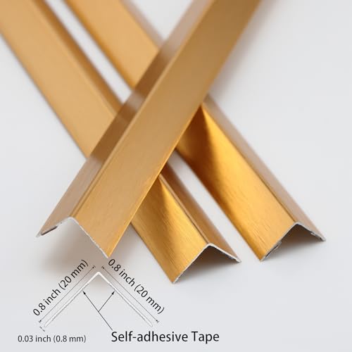Image of Trimold Brushed Gold Aluminum Peel and Stick L Molding Corner Guards with 90 Angle for Wall Door Frame Cabinet Baseboard Protection and Decoration, 35.4in x 0.8in (3Pcs)