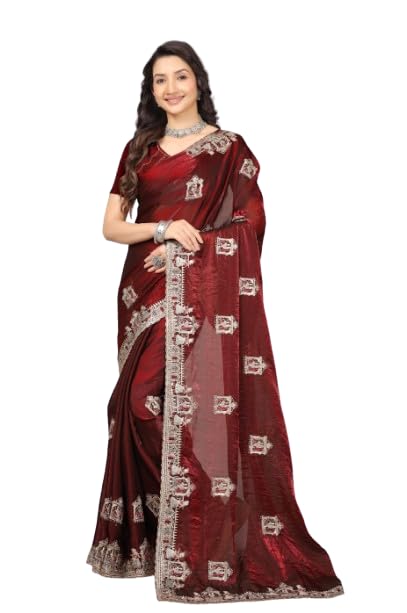 Embroidered Bollywood Chiffon Saree, Traditional Style, Wedding Occasion, for Women