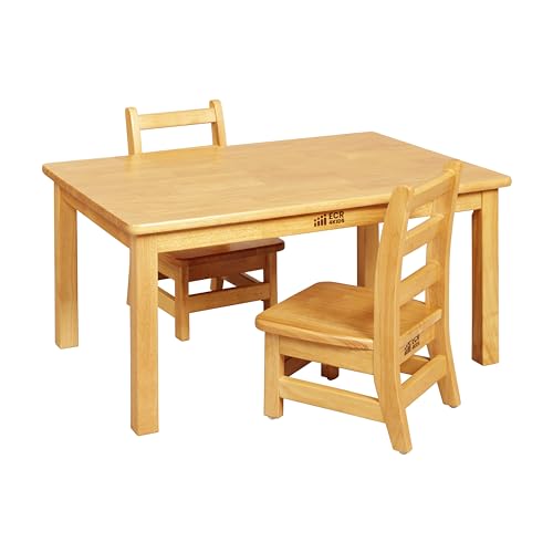 ECR4Kids 24in x 36in Rectangular Hardwood Table with 16in Legs and Two 8in Chairs, Kids Furniture, Honey