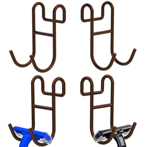 Image of Shower Caddy Hooks, Razor Hanger for Shelf and Loofah (Bronze - 4 Open)