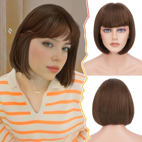 BARSDAR Short Brown Bob Wig With Bangs - Short Brown