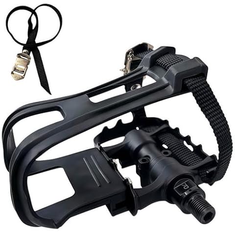 YBEKI Professional Bike Pedals with Adjustable Toe Clips & Straps | Dual Sealed Bearings for 360° Smooth Ride | Lightweight Alloy-Composite Pedals for Spin, Peloton, Schwinn, Road & Mountain Bikes Cover
