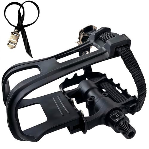 YBEKI Professional Bike Pedals with Adjustable Toe Clips & Straps | Dual Sealed Bearings for 360° Smooth Ride | Lightweight Alloy-Composite Pedals for Spin, Peloton, Schwinn, Road & Mountain Bikes by YBEKI - Used condition - US$19.17