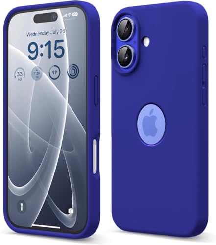 Image of Elzzi Microfiber Logo Cover Compatible for iPhone 16 Case Liquid Silicone Cases Full Body 4 Layer Protective Covers Shockproof Back Cover (Ultramarine)