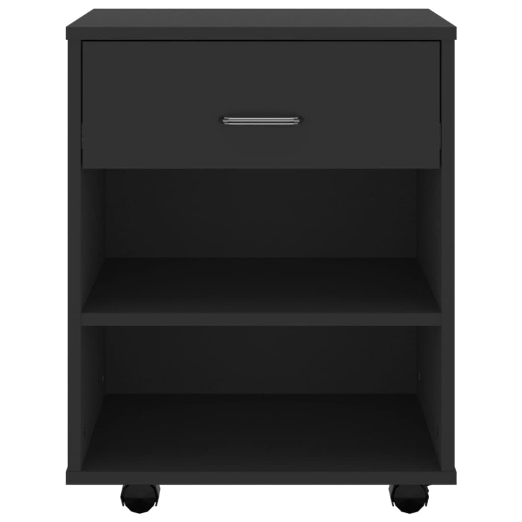 Cassettiera nera 46 x 36 x 59 cm, mobile per stampante in legno, armadio flessibile con 4 ruote, per casa e ufficio