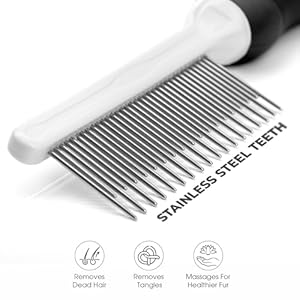 Poodle Pet Dog Combs for Grooming Matting – Metal Comb for Dogs with Long & Short Stainless Steel Teeth – Dematting Comb for Cats to Remove Matted Hair & Knots – Safe, Gentle Dogs & Cat Grooming Comb