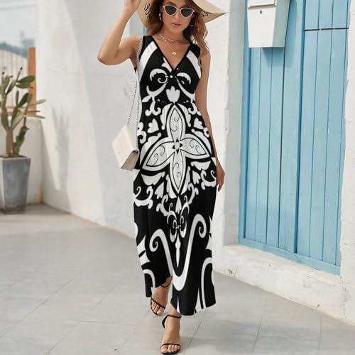 Robe de Plage Mandala Noir Robe Maxi Légère pour Journée Ensoleillée