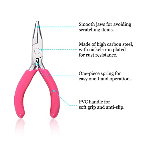 Speedwox Mini Long Nose Pliers 3" Chain Nose Pliers With Pink Pvc Handle Jewelry Making Tools Jewelry Pliers For Beading Jewelry Making Wire Wrapping Diy Craft Hobby Supplies #TOP1