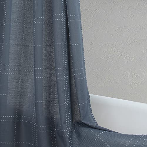 Bestripes Long Tassel Shower Curtain Farmhouse Boho Blue Grey Plaid Woven Semi-Sheer Shower Curtains For Bathroom Decorative Spa Heavy Weighted Fabric Bathroom Curtains, 72" W X 78" H #TOP5