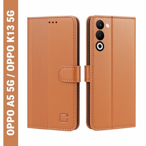 Image of AIBEX Shock Proof Flip Compatible for Oppo A5 5G / Oppo K13x 5G Flip Cover Leather Finish | Inside TPU with Card Pockets | Wallet Stand | Complete Protection Flip Case - Brown