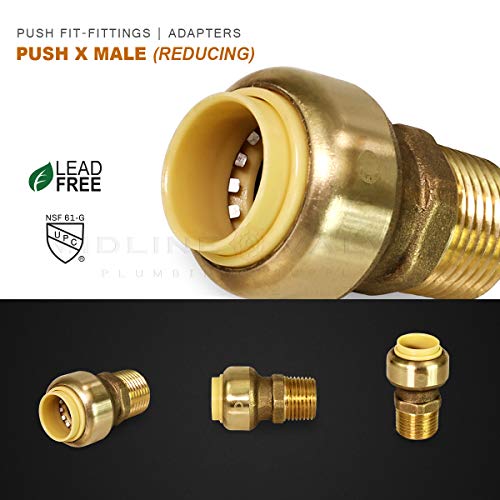 Everflow Supplies Pushlock UPMC134 1 Inch x 3/4 Inch Long Push X Male Adapter Push-Fit Fittings, Made with Lead Free DZR Forged Brass, Connect PEX, CPVC & Copper, Pre-Lubricated Quick Installation