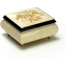 Handcrafted 18 Note Ivory Music Box with Flowers and Ribbon Inlay - Many Songs to Choose - Somewhere in Time
